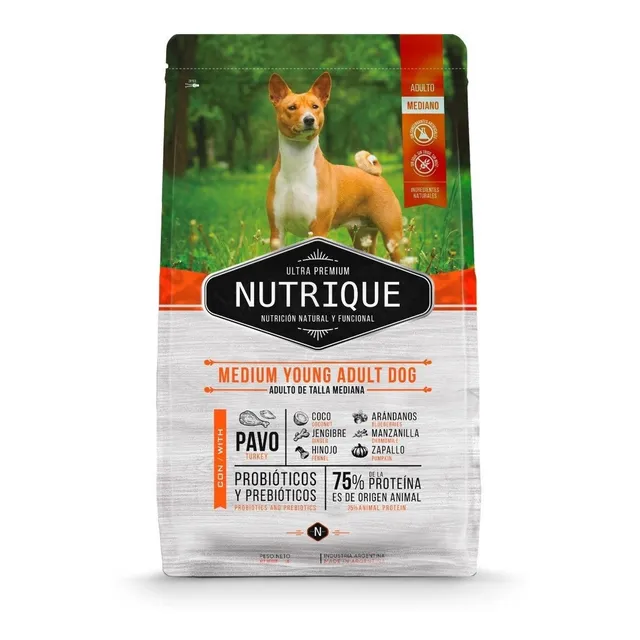 Alimento Nutrique Medium Young Adult Dog para Perros de Raza Mediana Sabor Pavo y Cerdo de 12 Kg