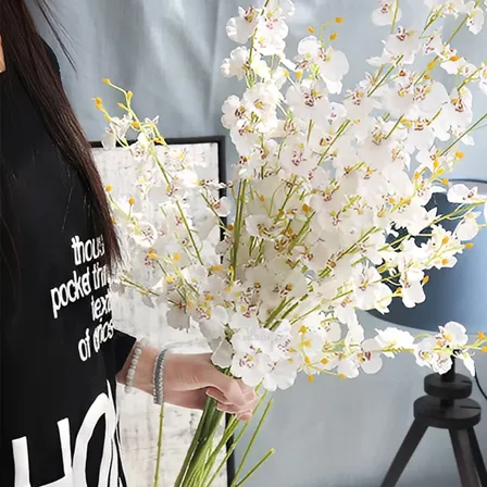 10 Galhos Artificiais Flores Orquídea Dançante Branco Branco