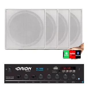 Kit Som Ambiente Receiver 4 Canais + 4 Arandela Bt Quadrada Kit Som Ambiente Receiver 4 Canais + 4 Arandela Bt Quadrada