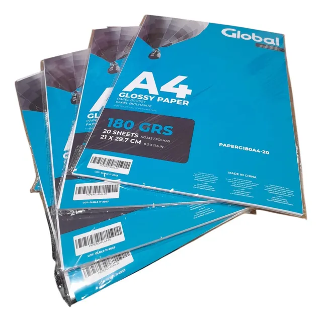 Papel Global 180gr Glossy Fotografico A4 X100 Hojas