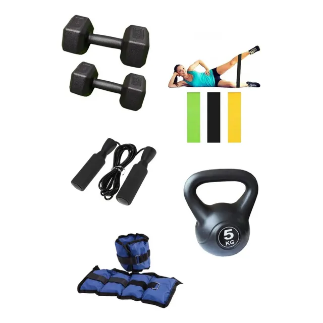Kit Set Ejercicios Completo Pesa Rusa Tobi Mancuernas Bandas