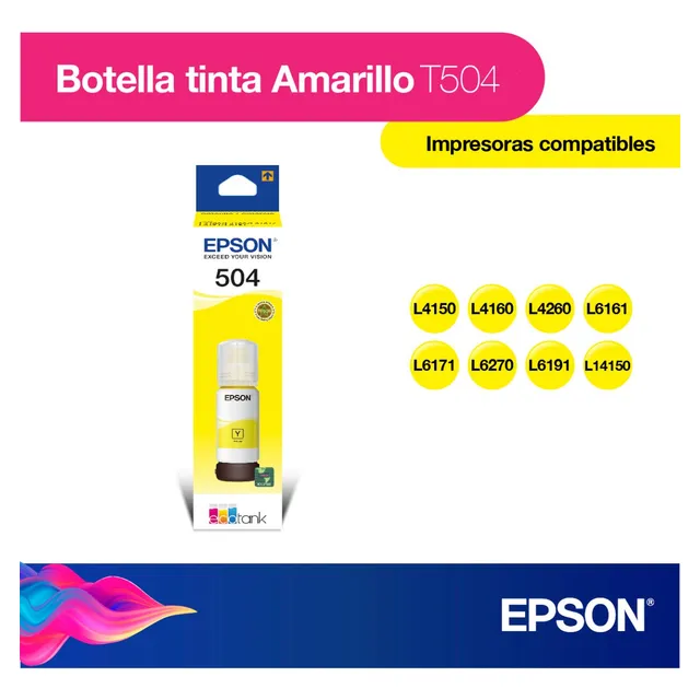 Botella De Tinta Epson Ecofit Color Amarillo T504