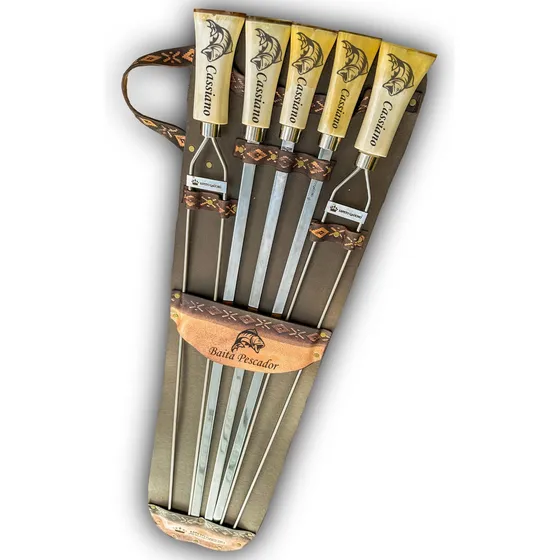 Kit De Espetos Cabo De Osso, Lamina Em Aço Inox 80cm + Cabo