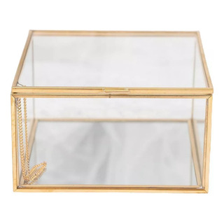 Cuadrado Dorado Vintage Latón Y Cristal Transparente Caja Cuadrado Dorado Vintage Latón Y Cristal Transparente Caja