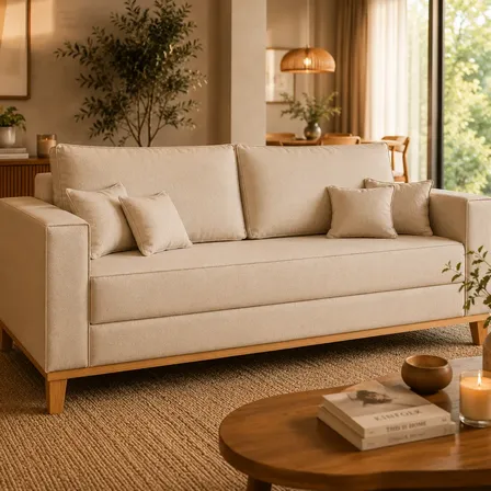 Sofá Beny Decorativo 180 De 3 Lugares Em Linho Premium Luxo Bege Linho