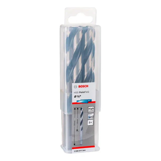 Pack X5 Brocas 2608577344 Hss-pointteq 1/2" Color Plateado Bosch