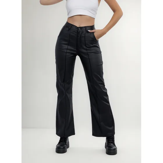 Pantalones Engomado Con Vena Wideleg Mujer Moom
