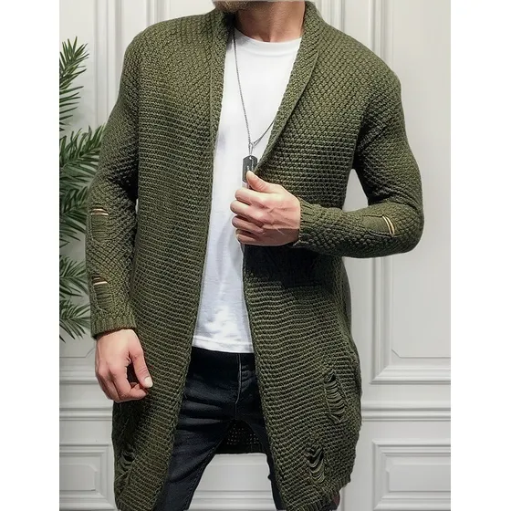Cárdigan Largo De Punto For Hombre En Colores Lisos