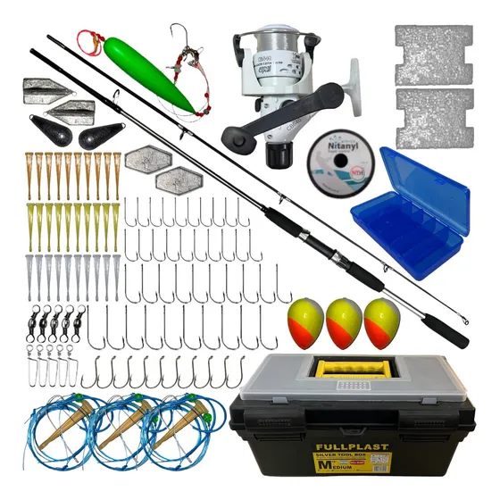 Kit Combo Equipo Completo Pesca Caña Reel Caja Grande