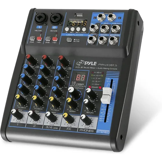Pyle Mezclador De Audio Análogo De 4 Canales Usb Mixer