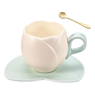 Xícara De Café Com Colher, Pires De Tulipa, Caneca Criativa Xícara De Café Com Colher, Pires De Tulipa, Caneca Criativa