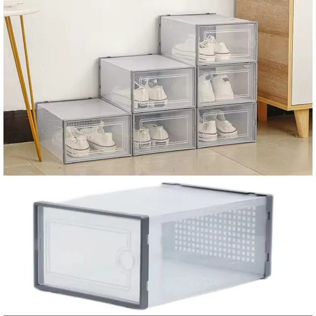Caja Organizador Zapatos Transparente Reforzado Doble Tapa Blanco