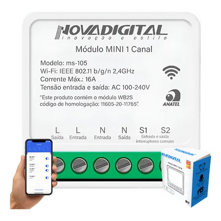 Interruptor Inteligente Wifi Novadigital Mini 1ch 16a Alexa 127/220v