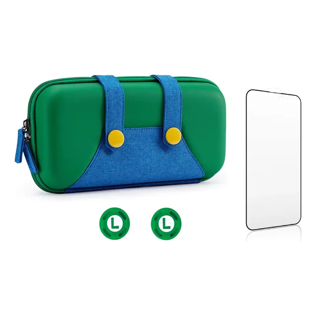 Estuche Luigi Mario Para Nintendo Switch Oled Vidrio Y Grips