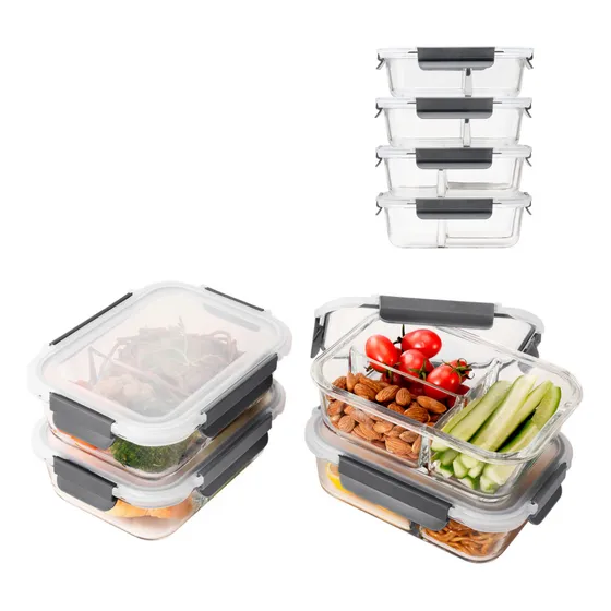 Easyware Premium 4 Contenedores Grandes De Vidrio P. Comida Color Gris