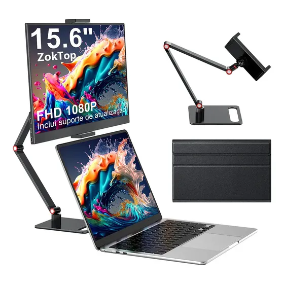 Monitor Portátil ZokTop 15.6" Full HD IPS com VESA e Suporte Ajustável