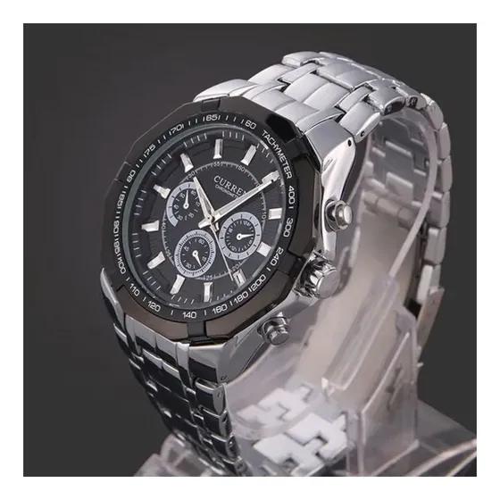 Reloj Curren 8084-2 Slbk Plateado Hombre Color del bisel Negro Color del fondo Negro