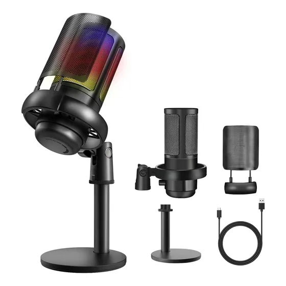Micrófono Condensador Rgb Podcast Pc Gamer Usb Dytimeem D1 Color Negro