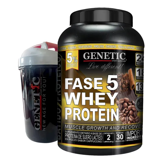 N1 F5 Whey Protein Fortificada Vaso Genetic Aumento Muscular Sabor Cappuccino