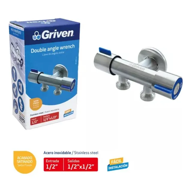 Llave Arresto Doble Ducha Baño Griven Gs