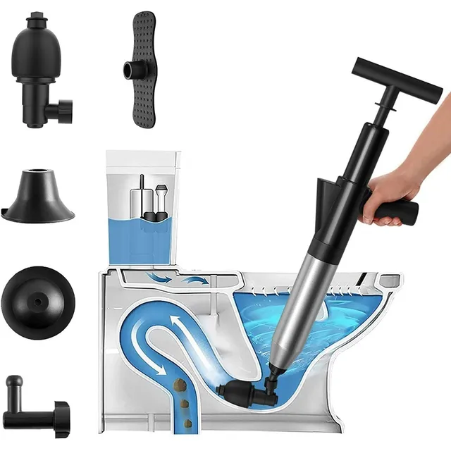 Desatorador Para Inodoro Con Aire A Presión Negro Acero Inox