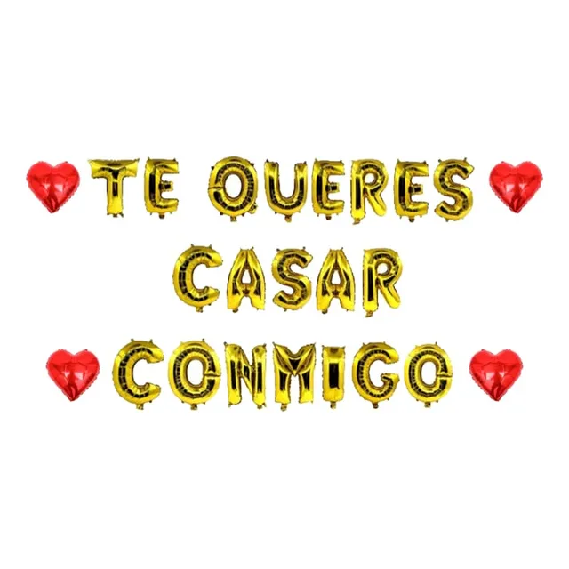 Globos Letras Frase  Te Querés Casar Conmigo + Corazones 