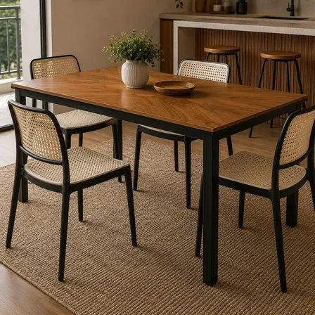 Mesa Jantar Taurus Industrial Retangular 4 Lugares Moderna Madeira Preto