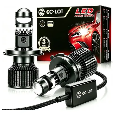 Kit Lâmpada Led H4 Mini Projetor Lente 200w 60000lm 6000k Carros Motos Alto Baixo Super Branca 6000k Ultra Fácil Instalação H4 Preto Branco-frio