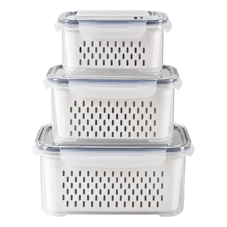 Kit 3 Organizadores Geladeira Alimentos Vegetais Com Tampas Branco