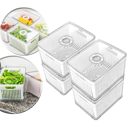 Kit 4 Cestos Organizadores De Geladeira 4,0L Acrílico Plástico Transparente Para Frutas E Verduras Conservar Alimentos