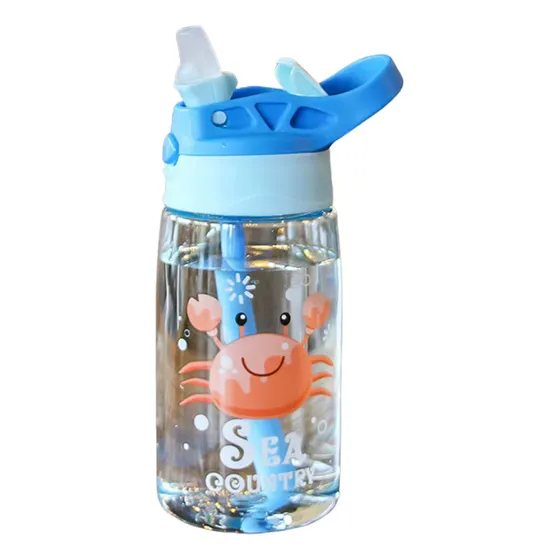 Botella Vaso Infantil Con Sorbito Plegable Resistente Azul Cangrejo