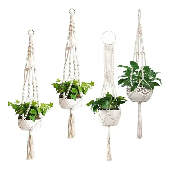 4pz Maceteros Colgante Porta Maceta De Macramé Con Ganchos