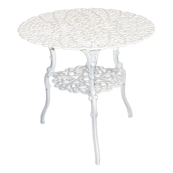 Mesa Alumínio Fundido Viena 80cm Para Jardim Piscina Varanda Cor Branco