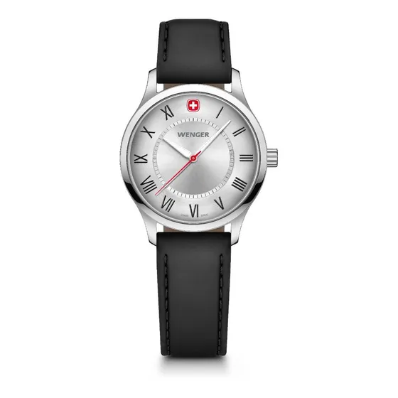 Wenger Reloj City Classic, Negro, 34 Mm Color De La Correa Negro Color Del Bisel Plata Color Del Fondo Plateado