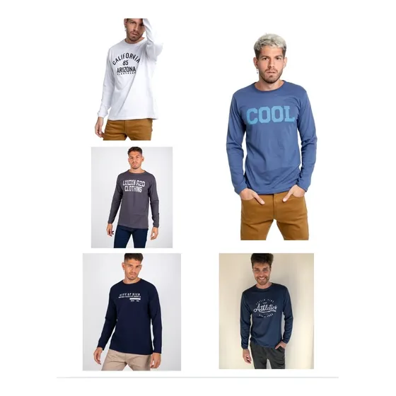 Pack X4 Remera Manga Larga Estampada Basica Hombre Algodon
