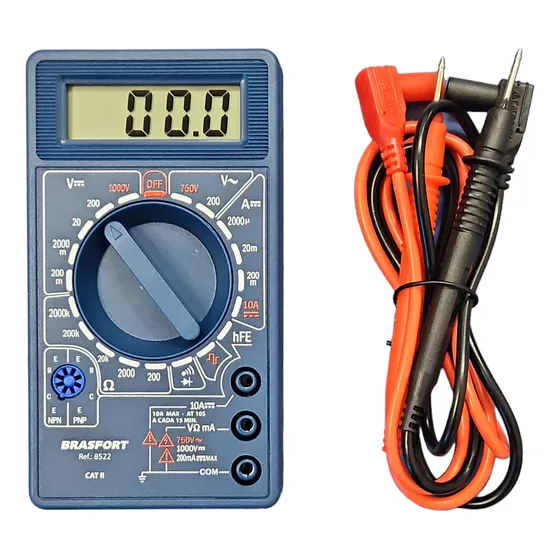 Brasfort 8522 / DT830B Multímetro Digital Profissional Portátil C/ Bip E Cabo Teste meter