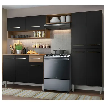 Cocina Integral Completa Emilly Pop 229 Cm 2 Marrón Negro Madesa Grem229002