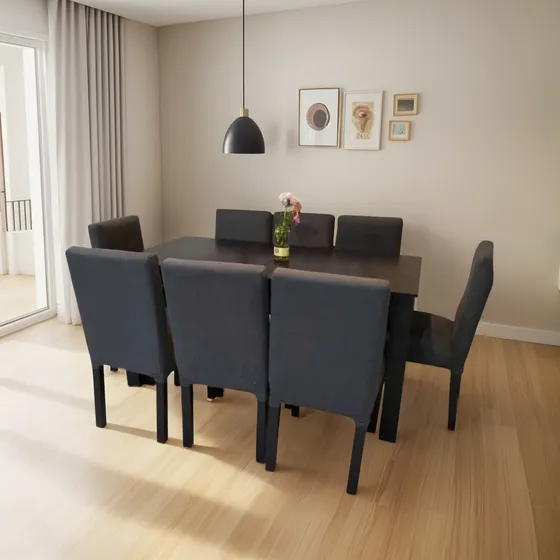 Juego De Comedor, Mesa Extensible+ 8 Sillas En Chenille