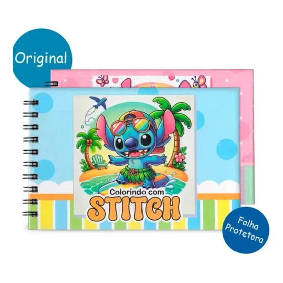 Livro De Colorir Original Estilo Bobbie Goods Colorindo Com Stitch Infantil, Capa Dura, Edição Especial Curtindo As Férias Desenhos Variados Inédito