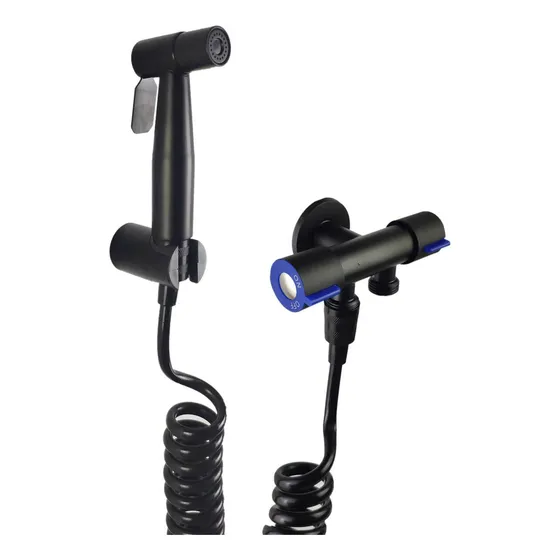 Kit De Ducha Tipo Telefono Bidet Llave Arresto Doble Negro