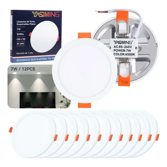 YASIMING 12pz Lamparas De Empotrar 7w Plafon Ajustablee Led Techo, 100mm Diametro Estructura Blanco, ideales para la iluminación del hogar, ideal para la iluminación de cocinas, baños y habitaciones