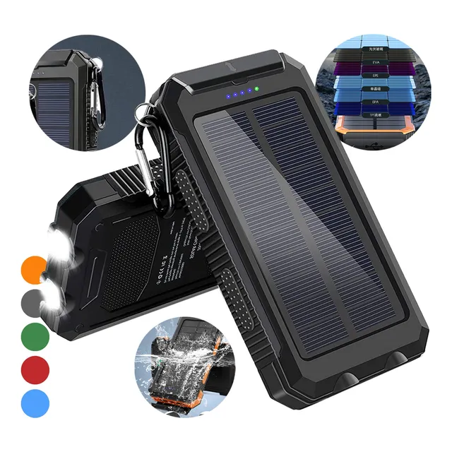 Powerbank 20000mah Carregador Solar Sem Fio Cobrar +bússola