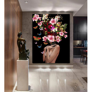 Quadro Em Tela Canvas Linda Mulher Com Flores E Borboletas Quadro Em Tela Canvas Linda Mulher Com Flores E Borboletas
