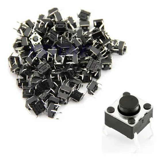 100 Pçs Micro Chave Push Button 4 Pinos Dip Protoboard 6x6x5