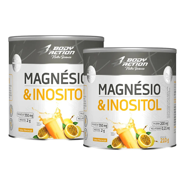 Kit 2 Magnésio E Inositol Taurina Melatonina 210g Bodyaction Maracujá