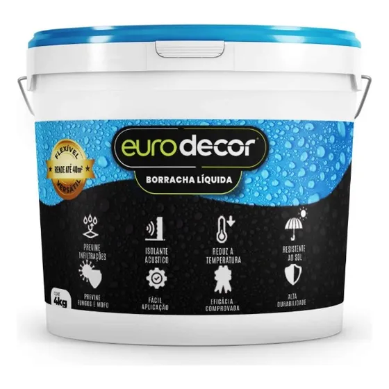 Pintura Borracha Liquida Solução Total Euro Decor 4kg Top Acabamento Acetinado Cor Cinza Cromio