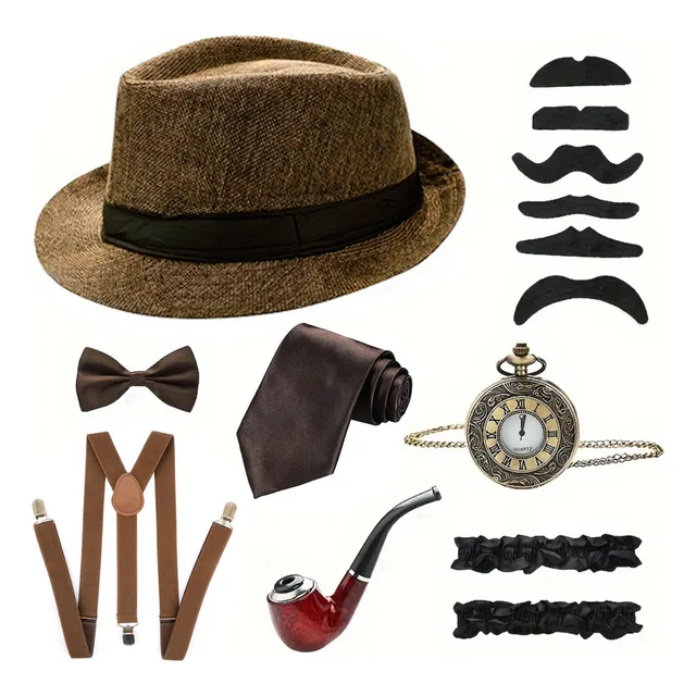 Set De Disfraz Fiesta De Gatsby 14 Piezas Para Hombre De Los Años 20