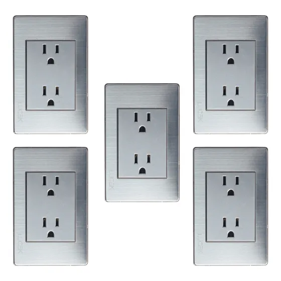 Paquete Con 5 Placas Con Contacto Duplex Lucek Premium 16 A 250v Plateado