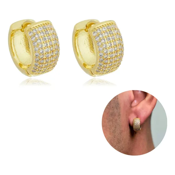 Argola Cravejada Masculino Brinco Neymar Banhado Ouro 18k