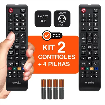 Kit 2 Controles Remoto Universal Para TV Samsung Smart 4K Oled, Com Pilhas